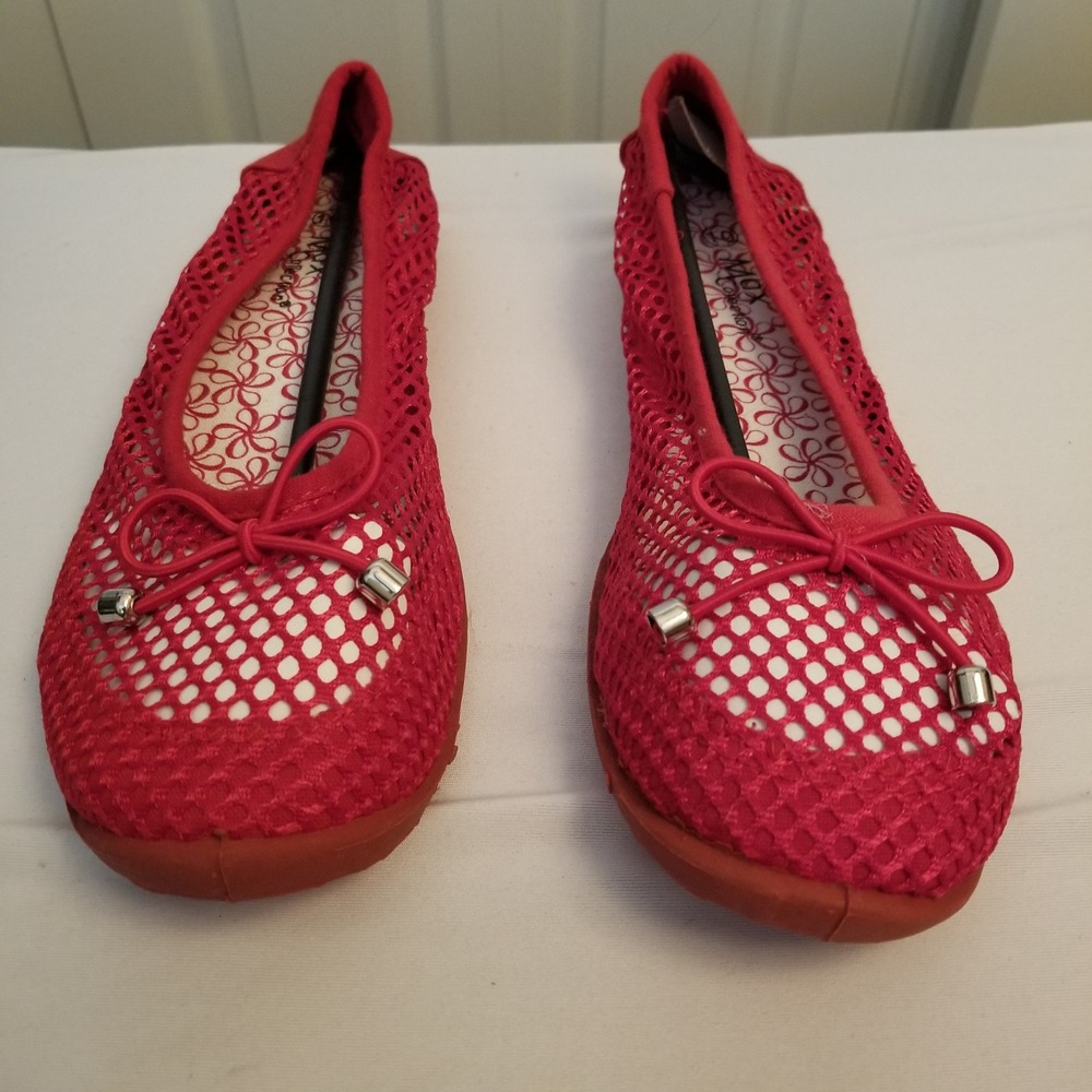 Max Collection Red Mesh Ballet Flats Bow Detail Slip On Shoes Women 10